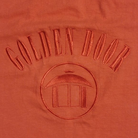 Vintage Golden Door Embroidered Pink Mens T-Shirt 100% Cotton Large - Picture 2 of 7